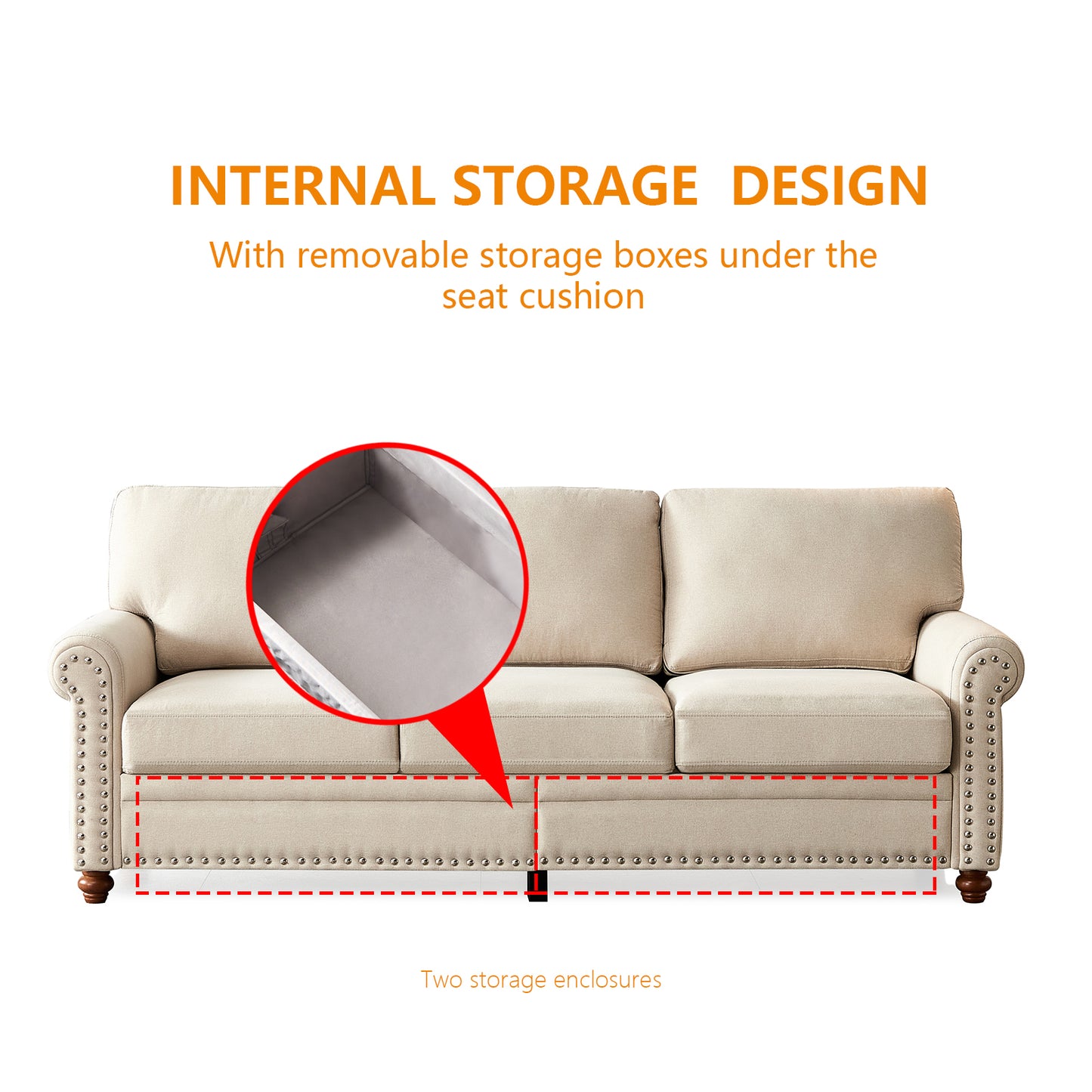 Luxurious Linen Fabric Upholstered Storage Sofa