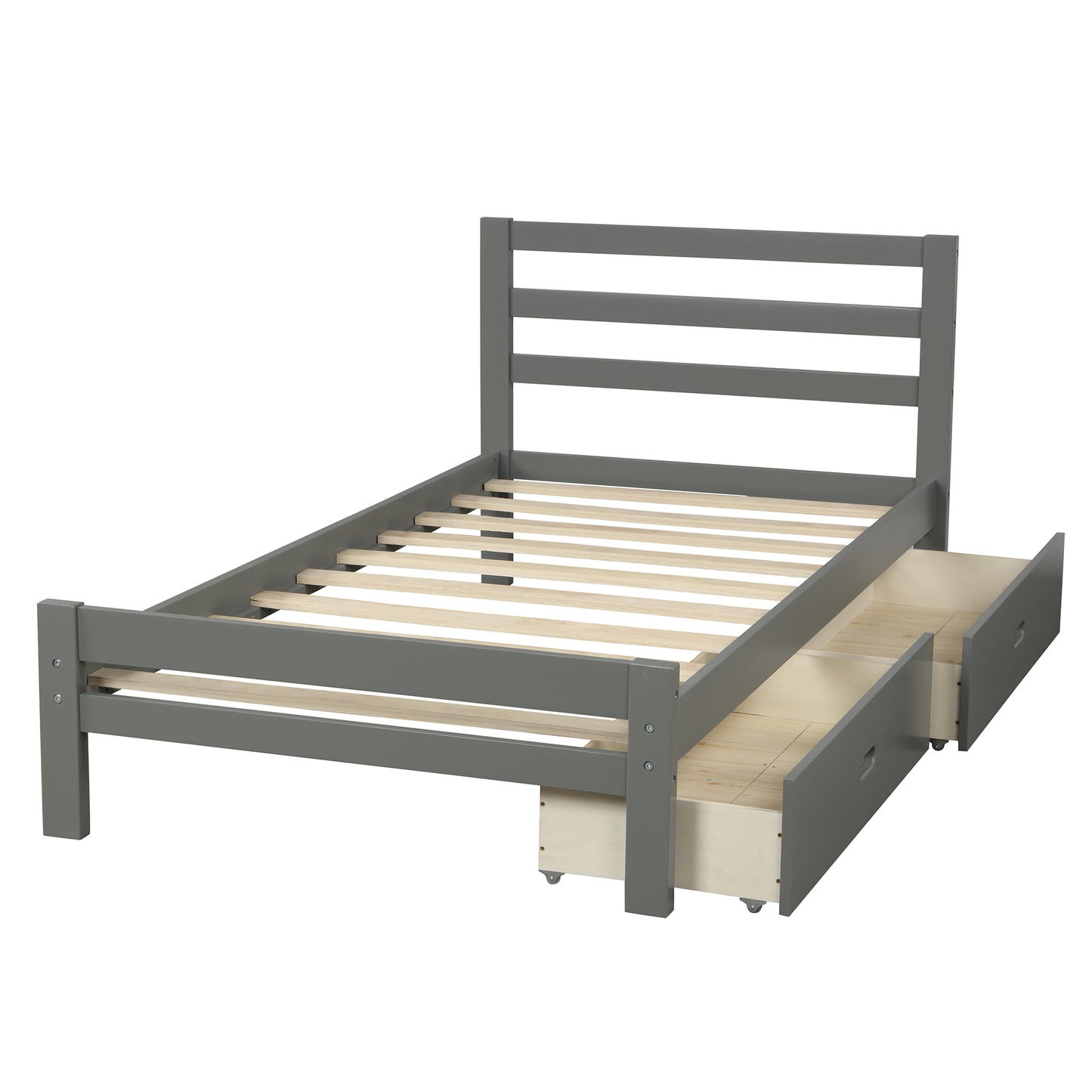 Wood Platform Twin Bed With Two Drawers