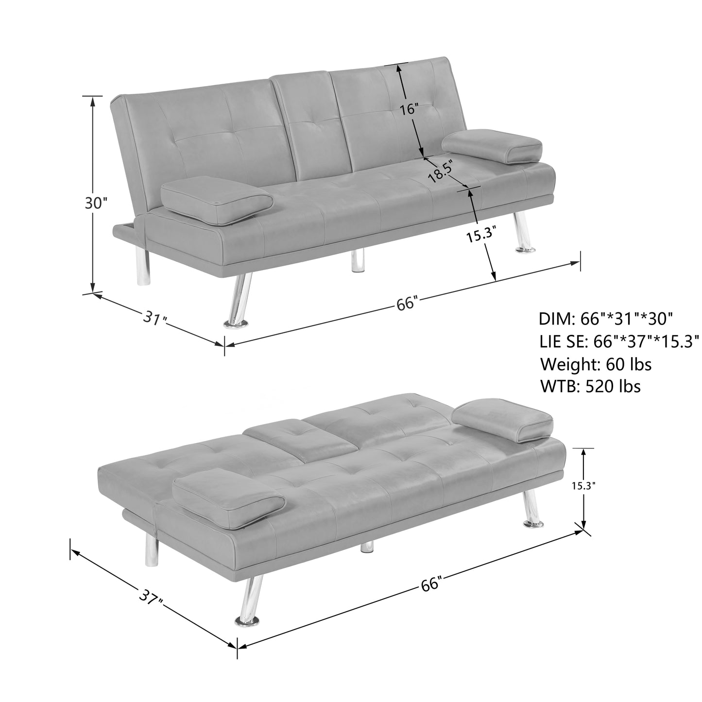 Modern Black Foldable Sofa Bed