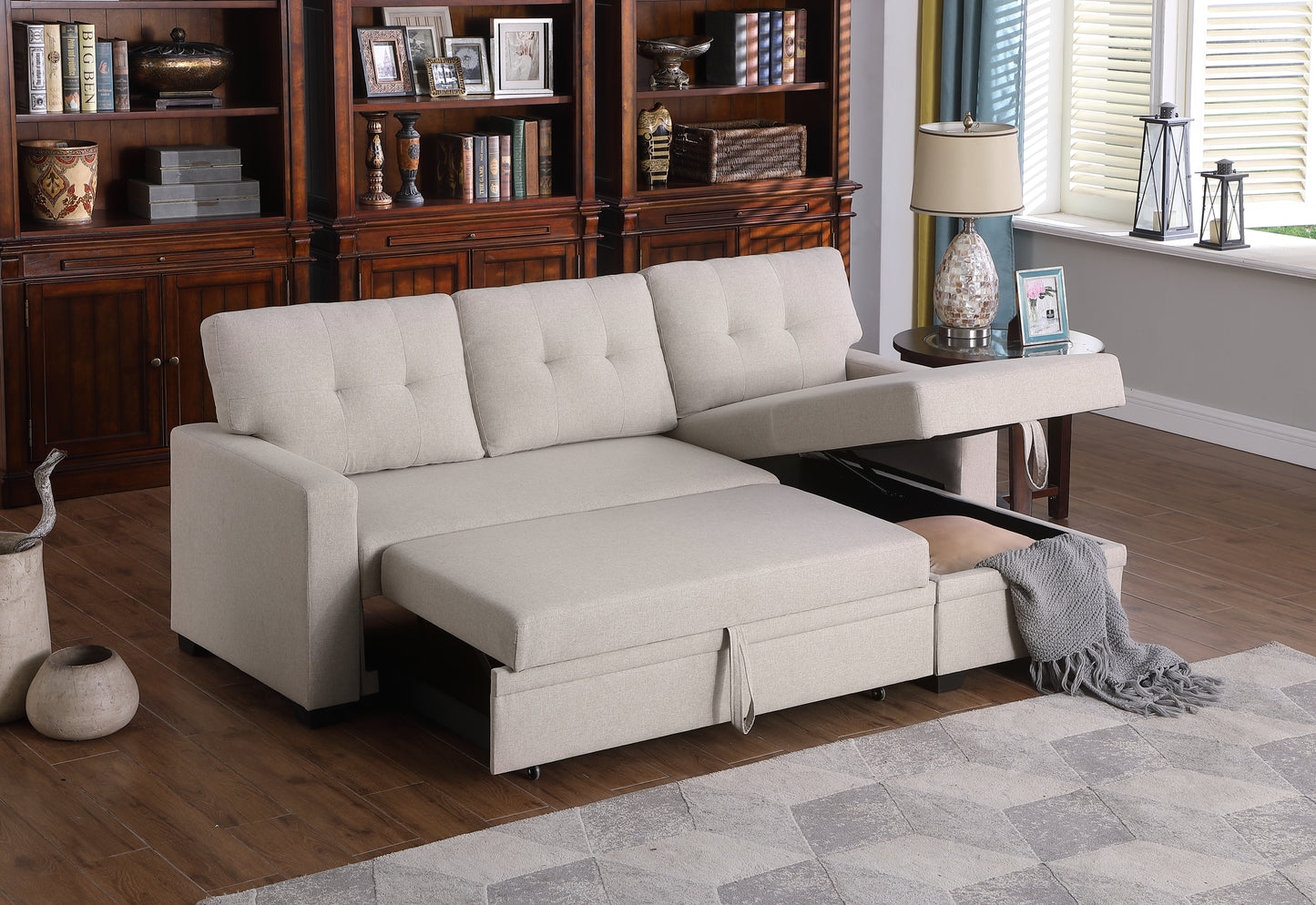 Upholstered Pull Out Sectional Sofa