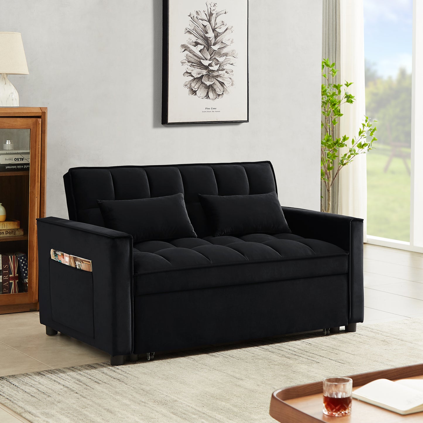 Velvet Convertible Loveseat Sleeper Sofa