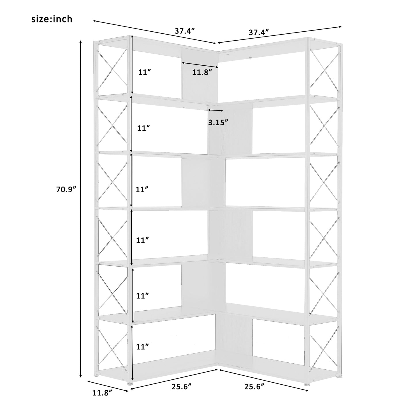 7-Tier L-Shaped Corner Bookcase