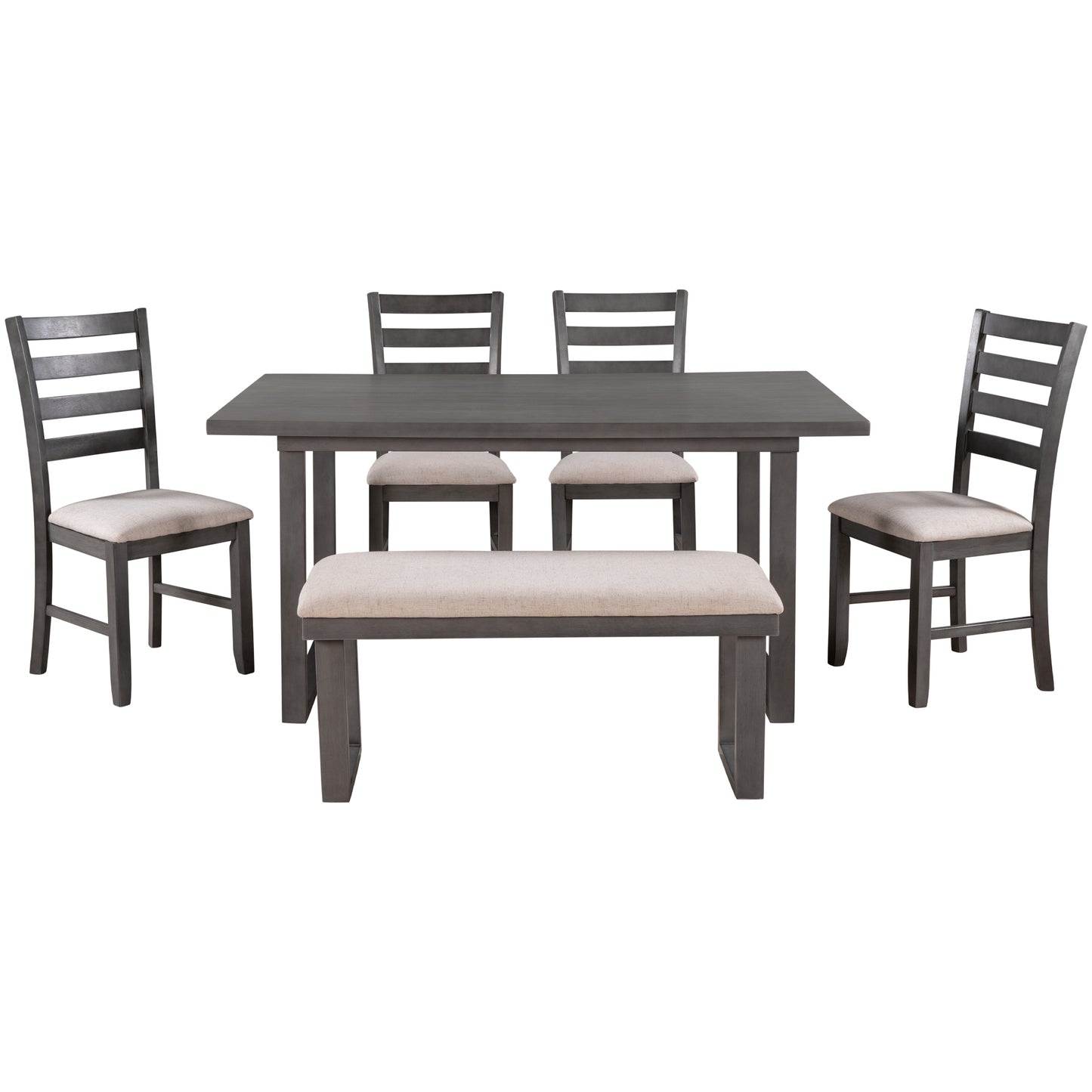 Modern Gray Solid Wood 6-Piece Dining Set