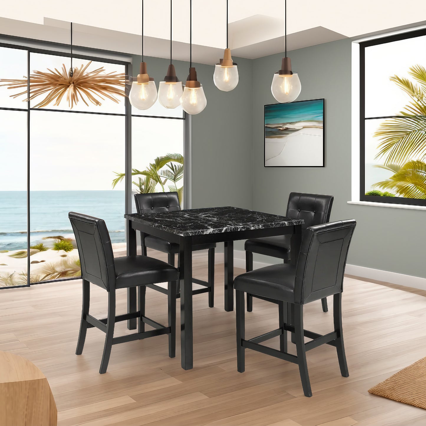 Elegant 5-Piece Marble Top Dining Set
