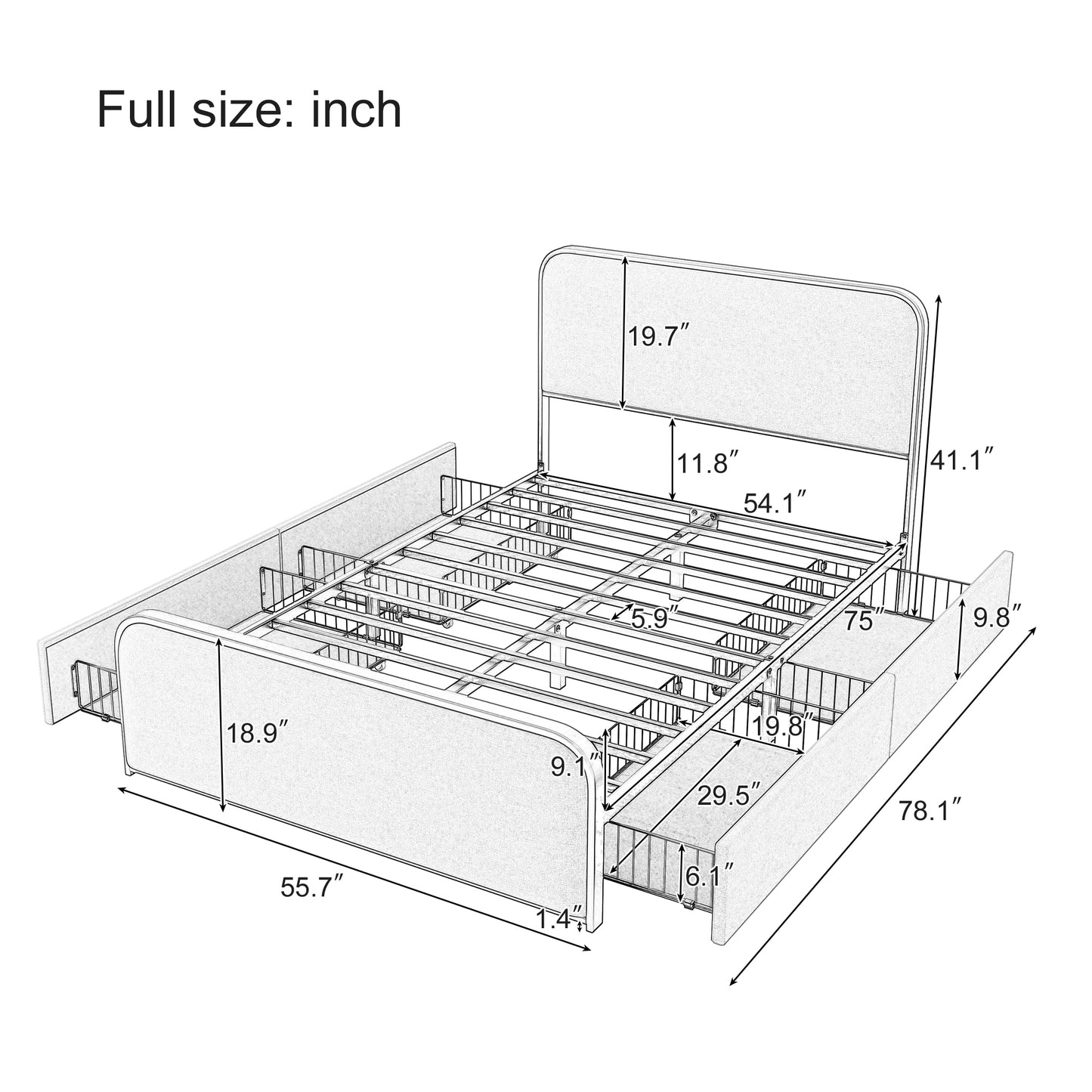 Modern Storage Full Size Metal Bed