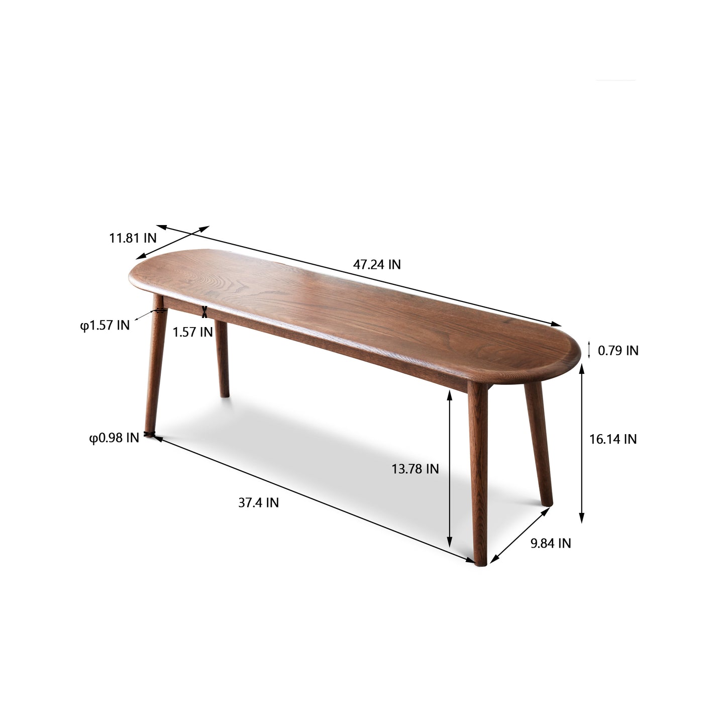 Oak Dining Bench - View 8 - MuMu