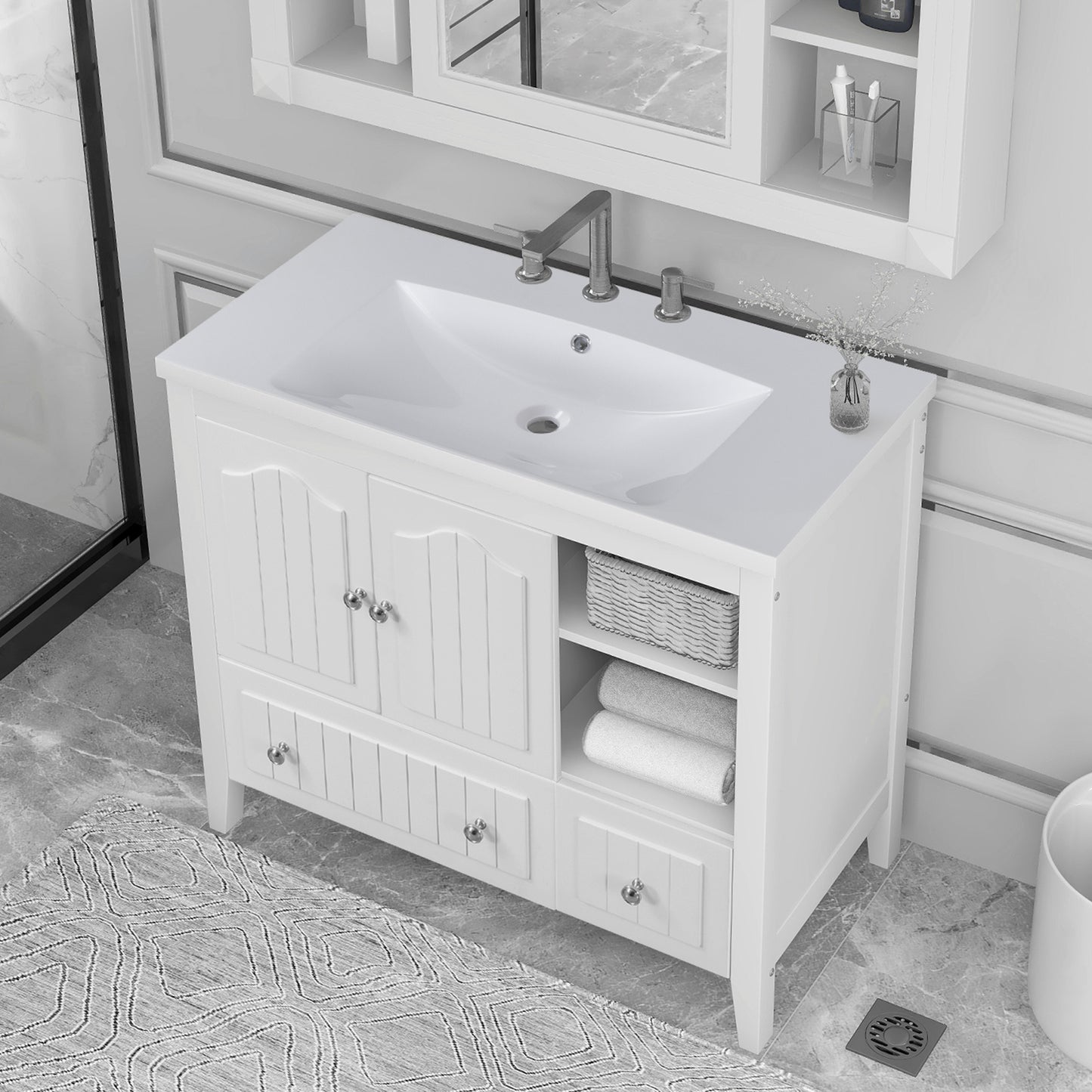 36" Bathroom Vanity With Ceramic Basin