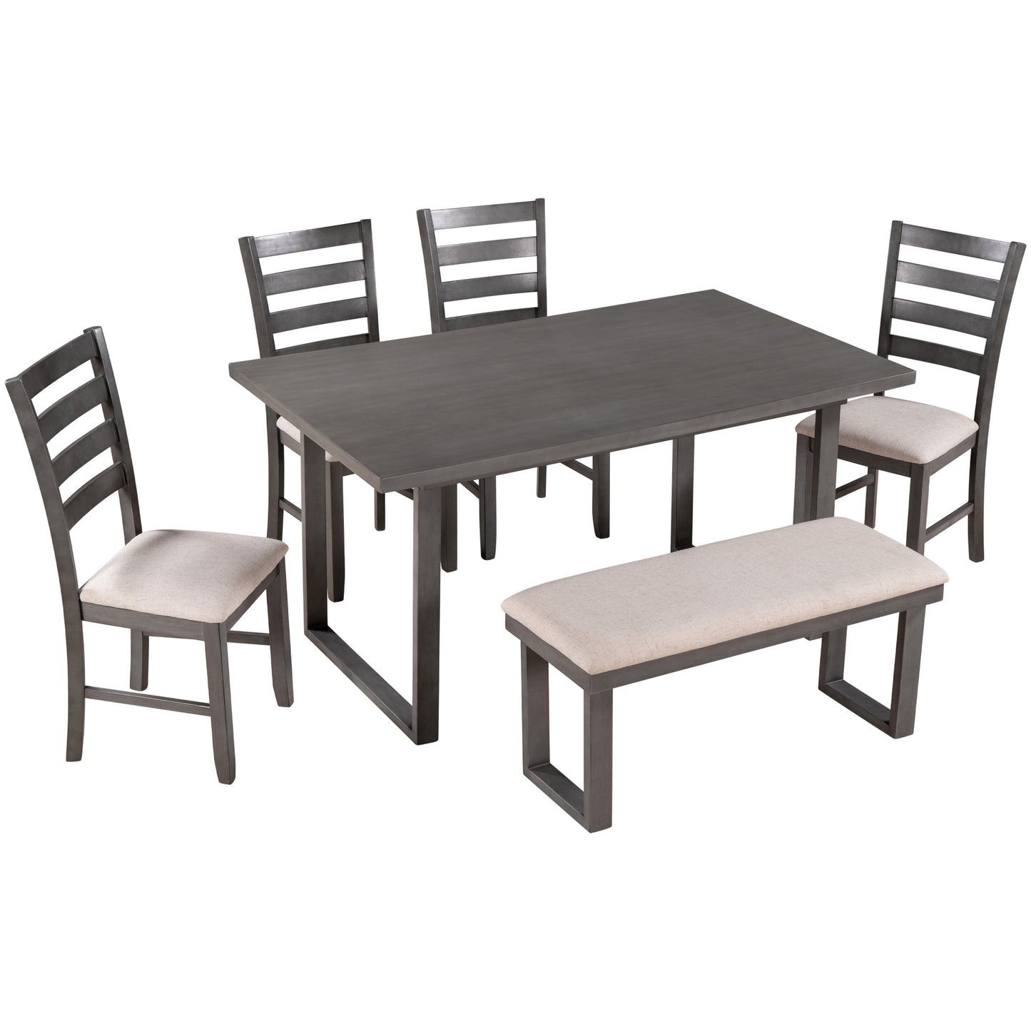 Modern Gray Solid Wood 6-Piece Dining Set