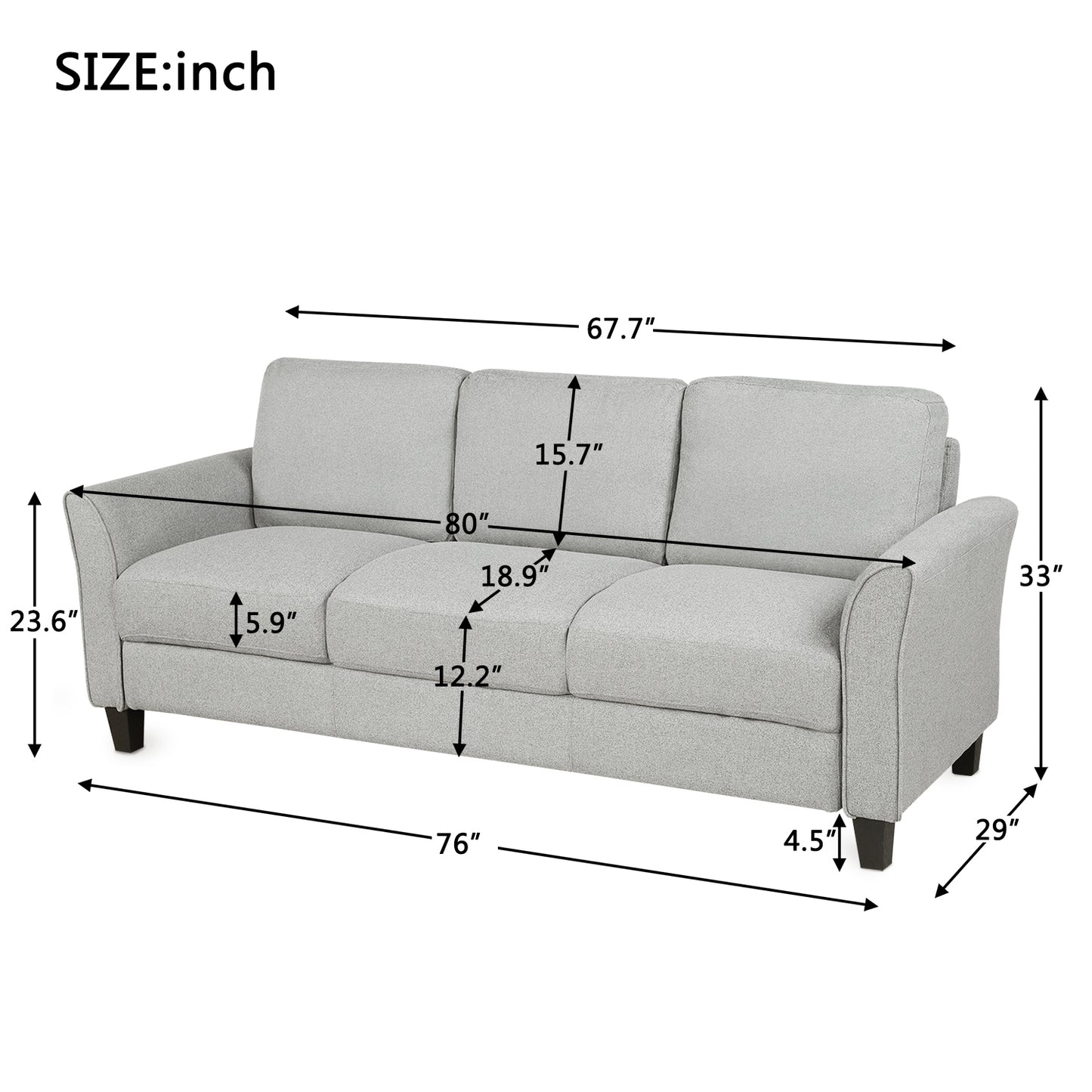 Light Gray 3-Seat Sofa