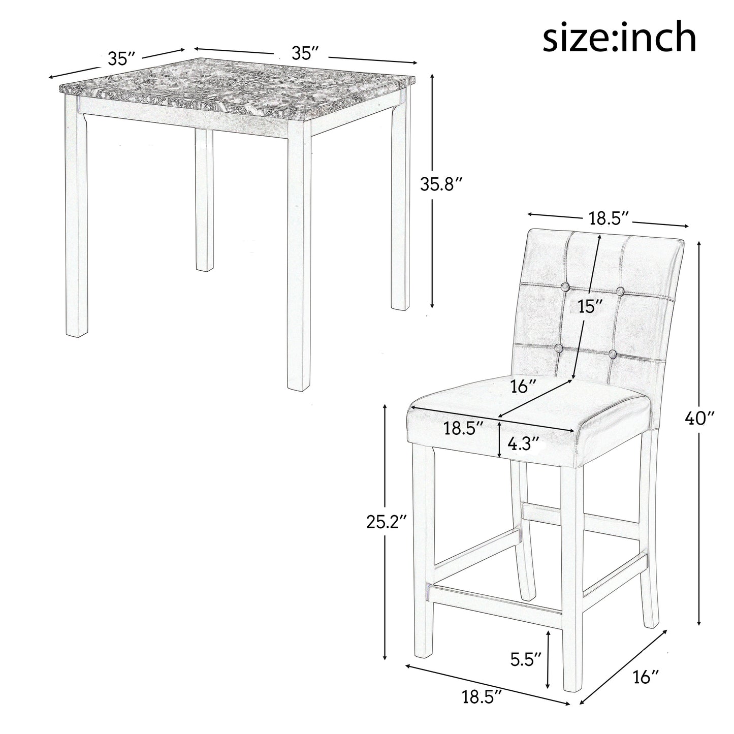 Elegant 5-Piece Marble Top Dining Set
