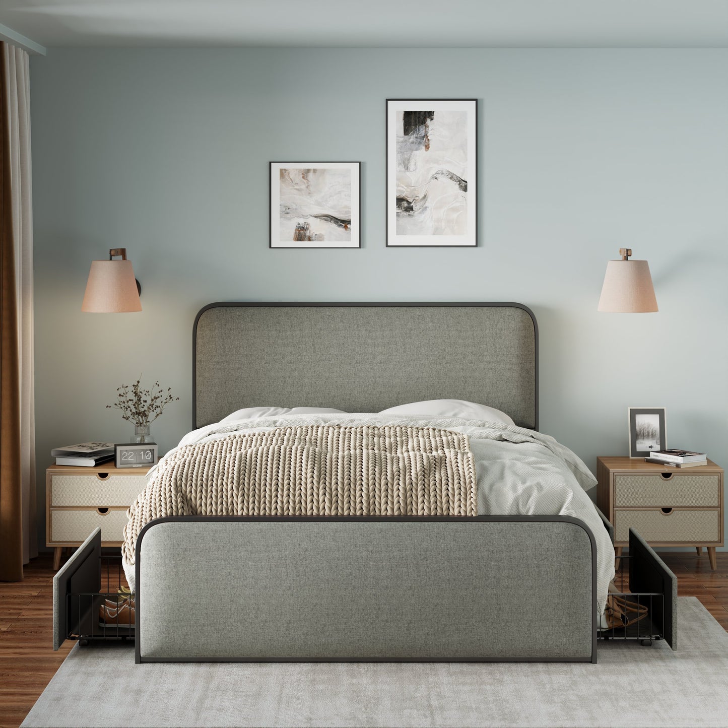 Modern Storage Full Size Metal Bed