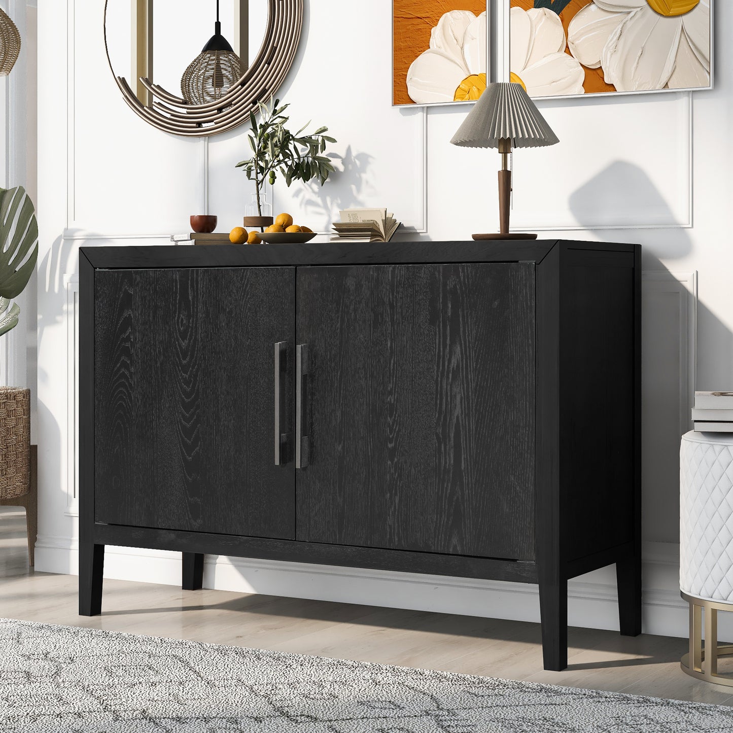 Modern Black Wooden Sideboard Cabinet