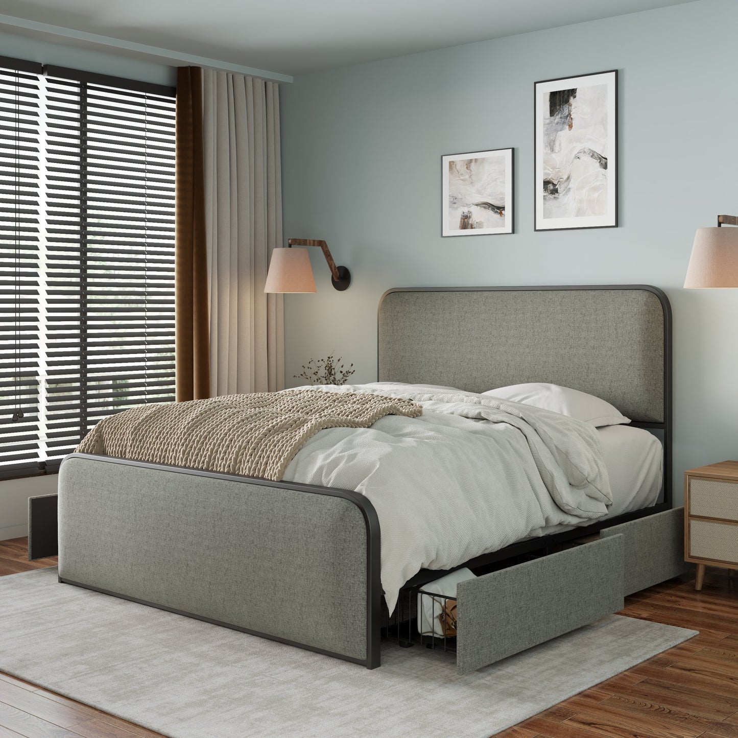 Modern Storage Full Size Metal Bed