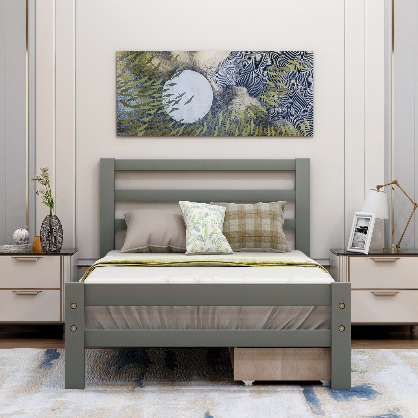 Wood Platform Twin Bed With Two Drawers