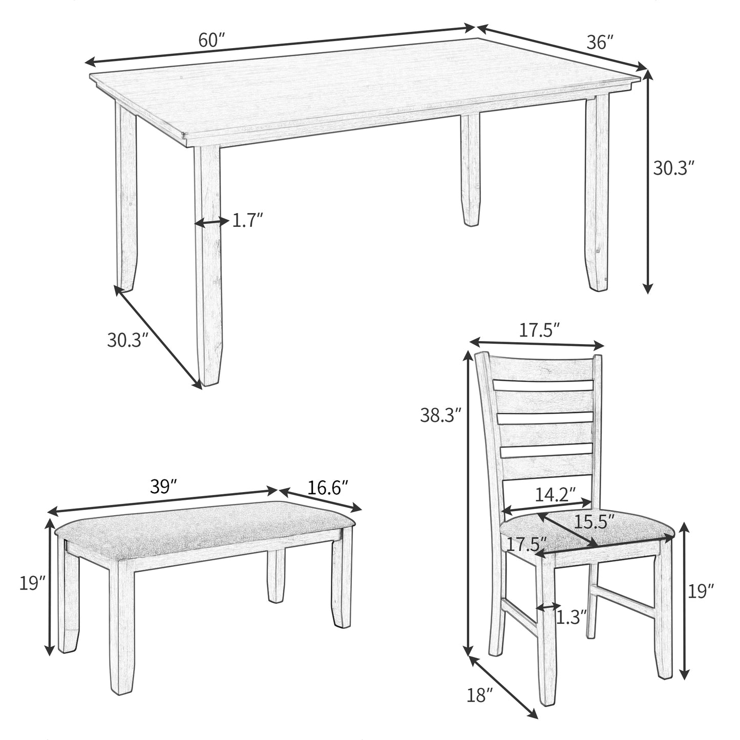 Rustic Charm 6-Piece Dining Set with Bench