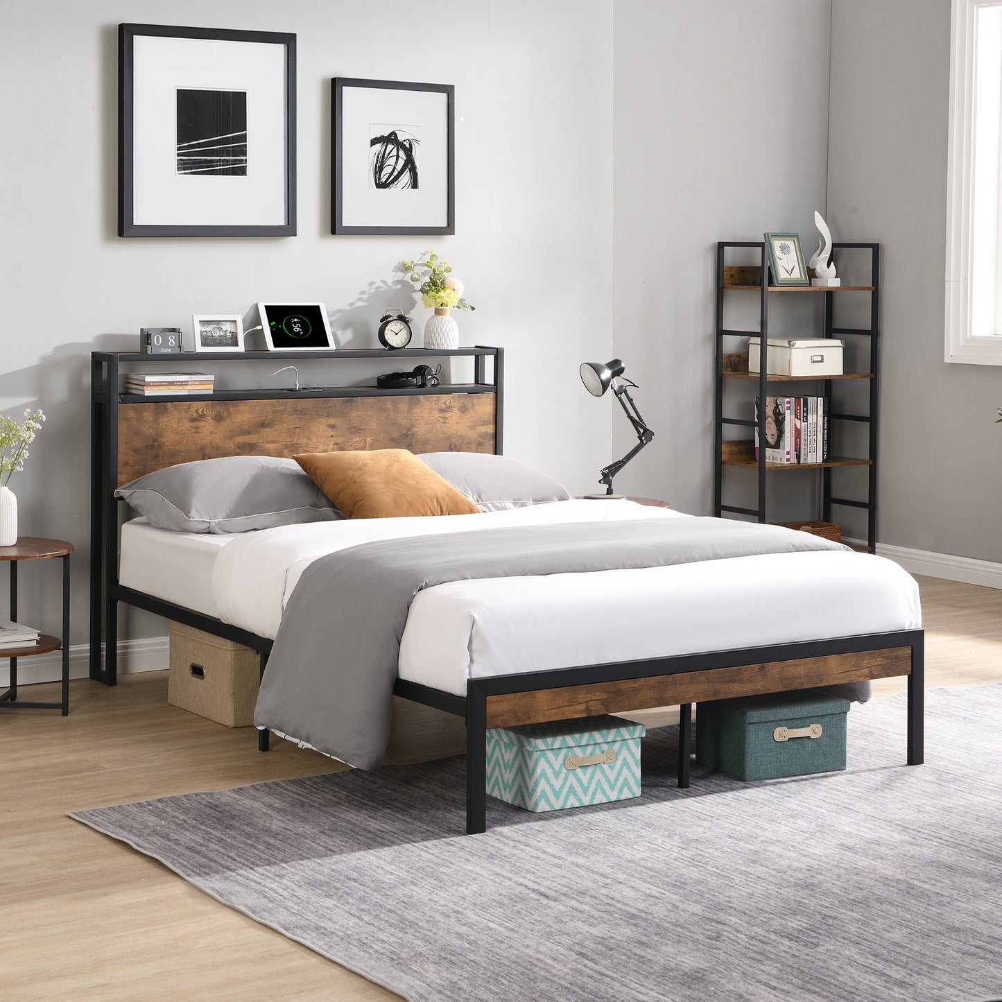 Modern Black Metal Platform Bed