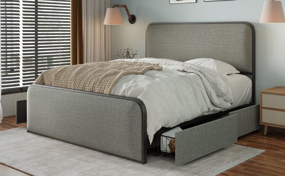 Modern Storage Full Size Metal Bed