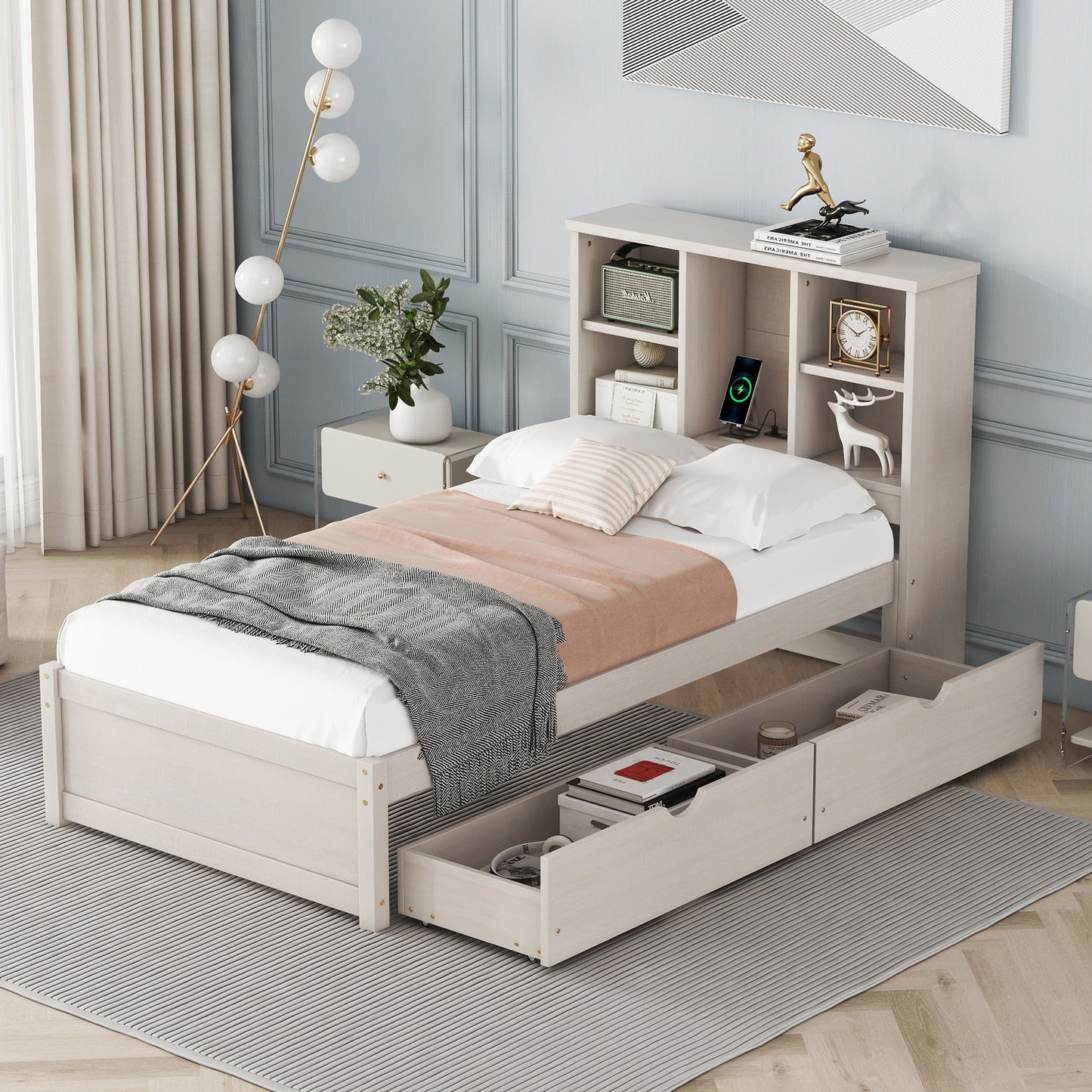 Smart Bedroom USB Port Modern Twin Size Bed