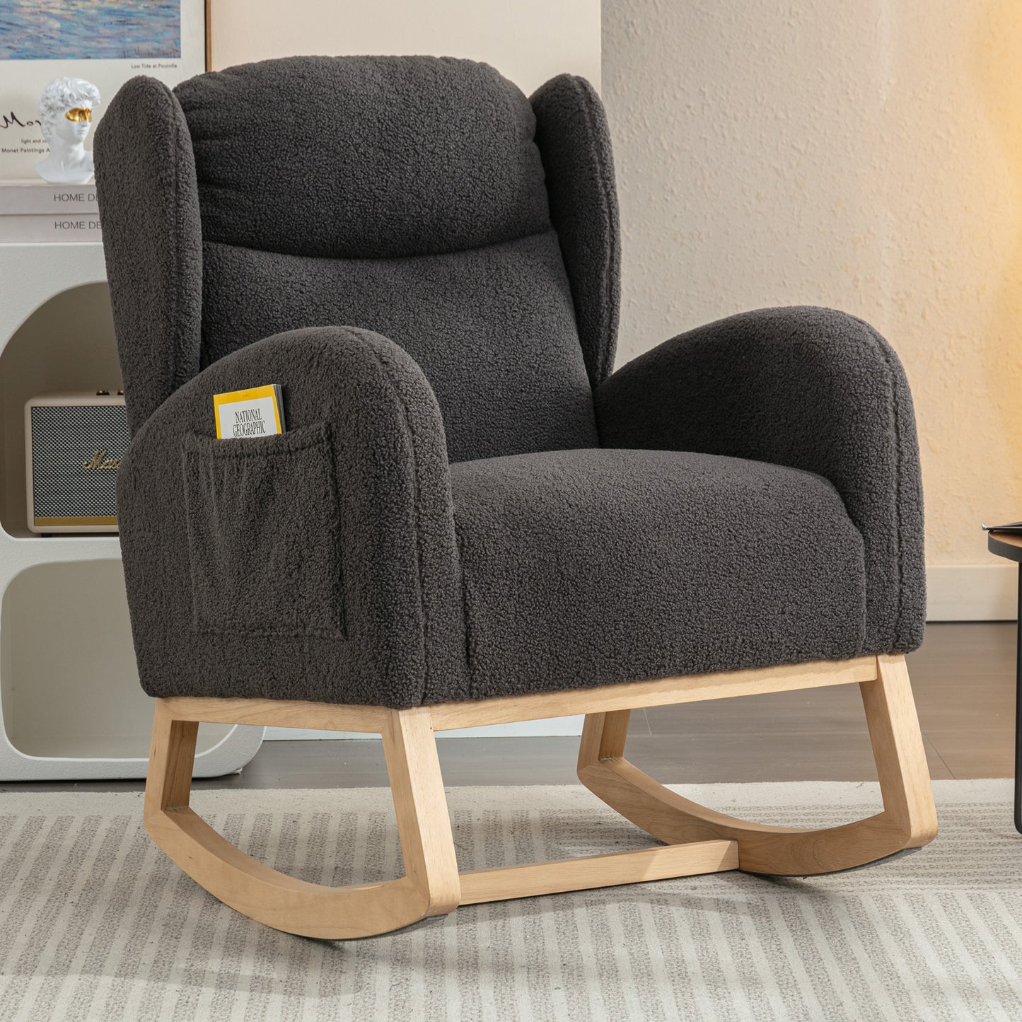 Cozy Comfort Teddy Fabric With Wood Legs Chair
