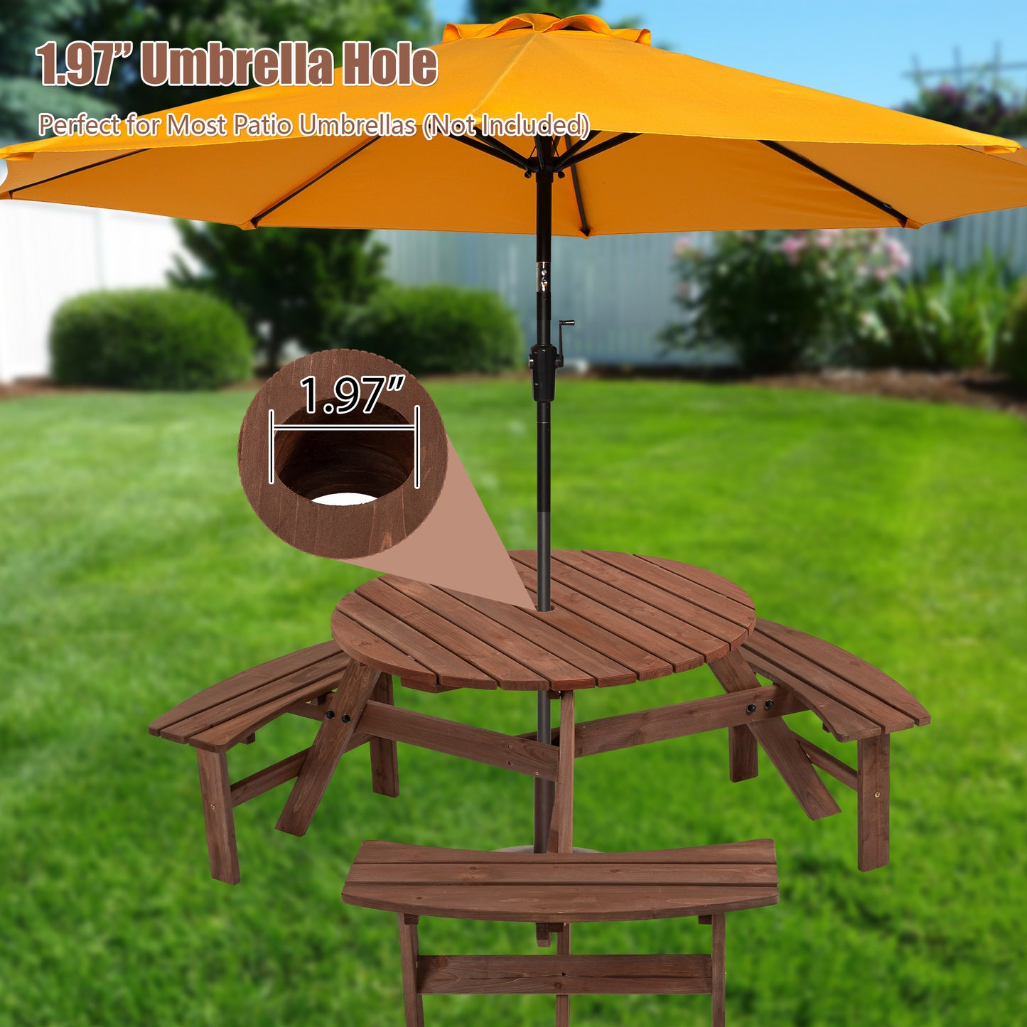 6-Person Round Wooden Picnic Table - View 7 - MuMu