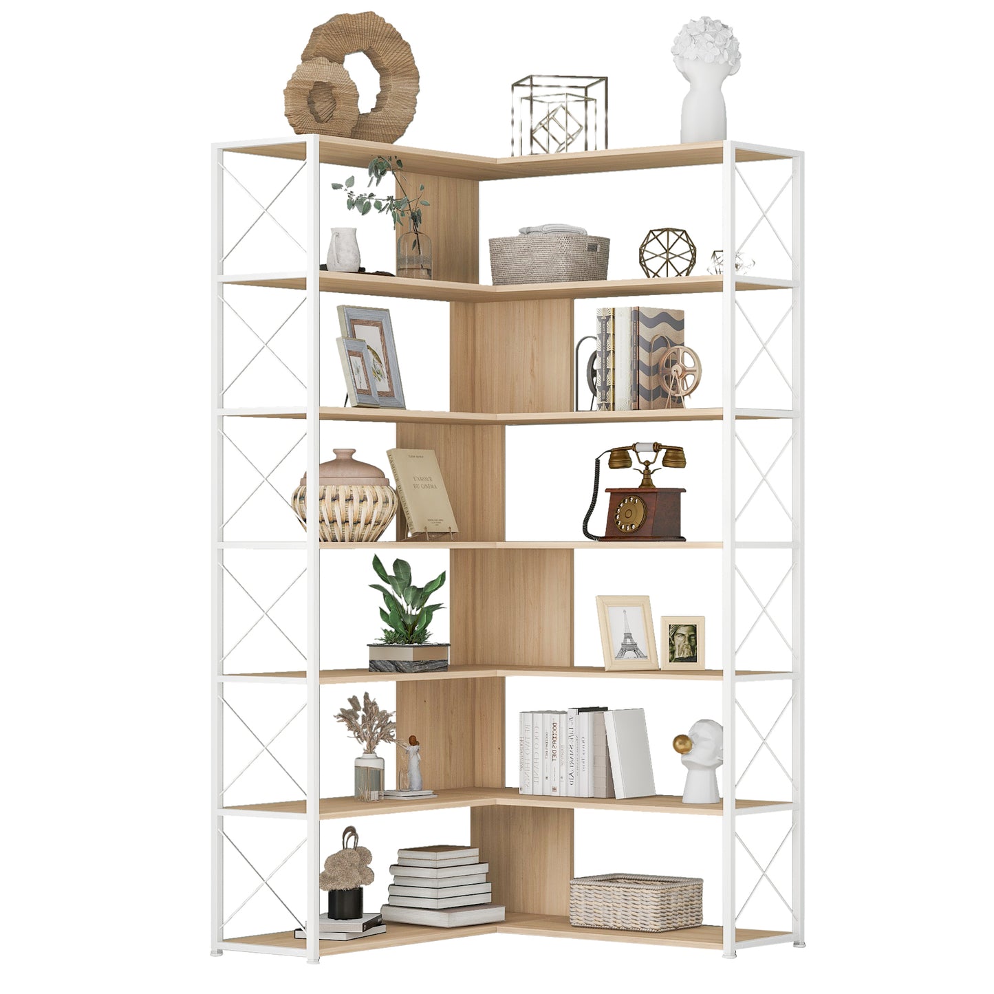 7-Tier L-Shaped Corner Bookcase