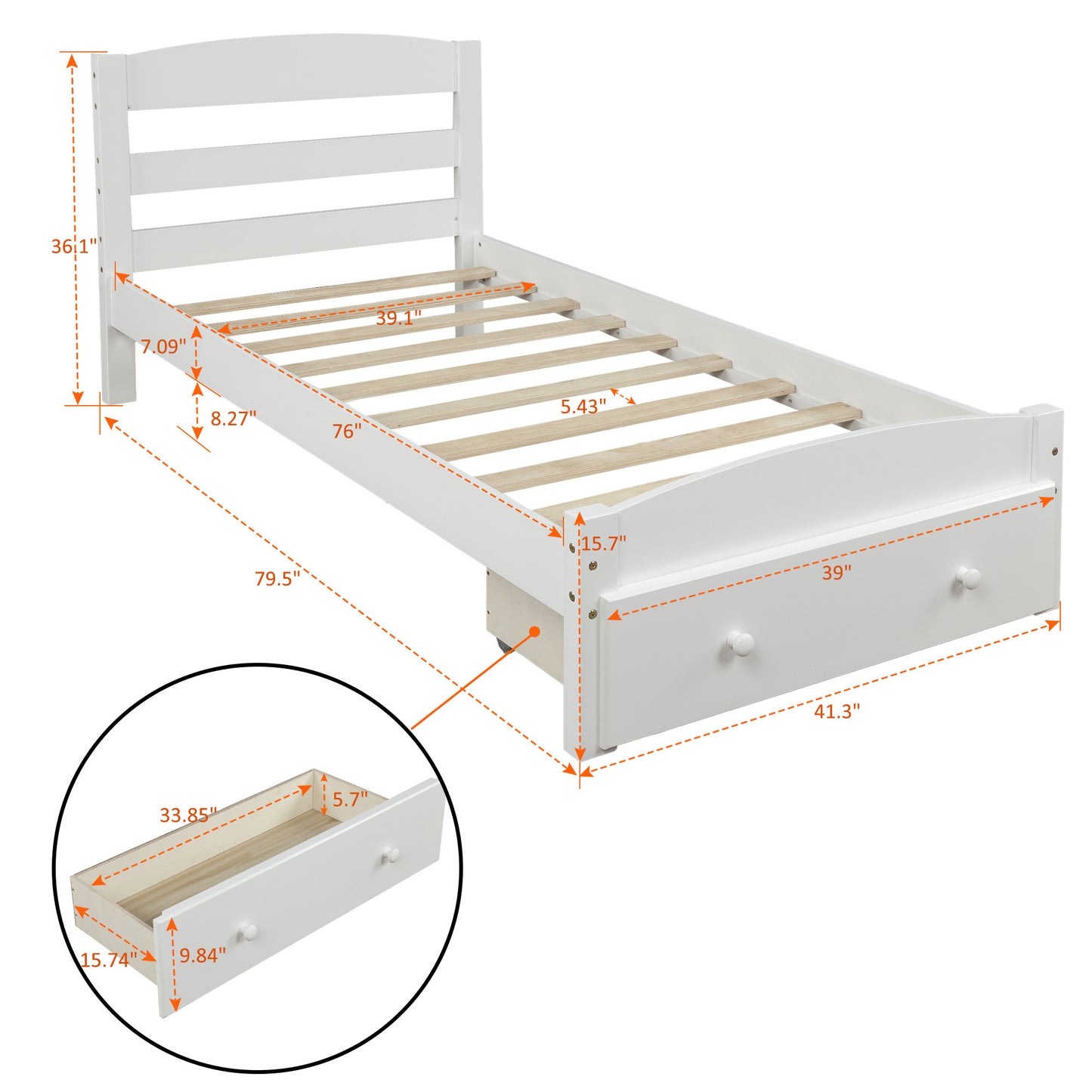 Platform Twin Bed Frame With Storage Drawer - View 8 - MuMu