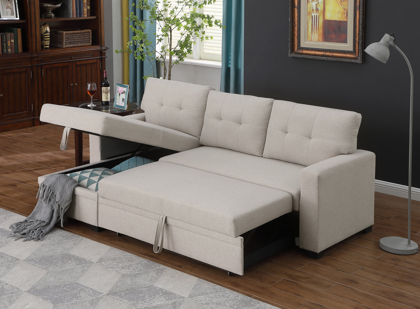 Upholstered Pull Out Sectional Sofa