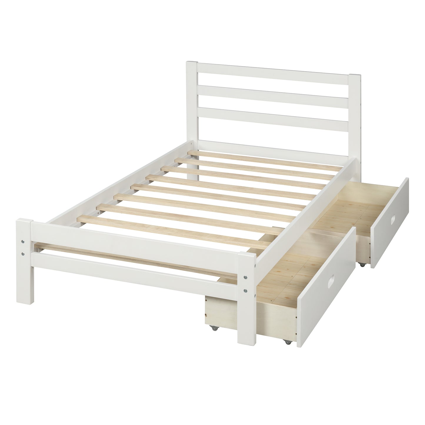 Wood Platform Twin Bed With 2-Drawers