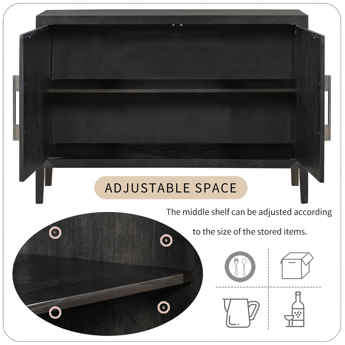 Modern Black Wooden Sideboard Cabinet