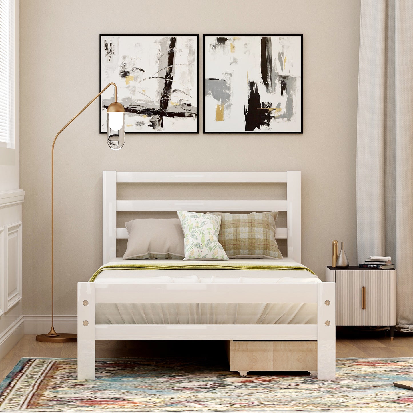 Wood Platform Twin Bed With 2-Drawers
