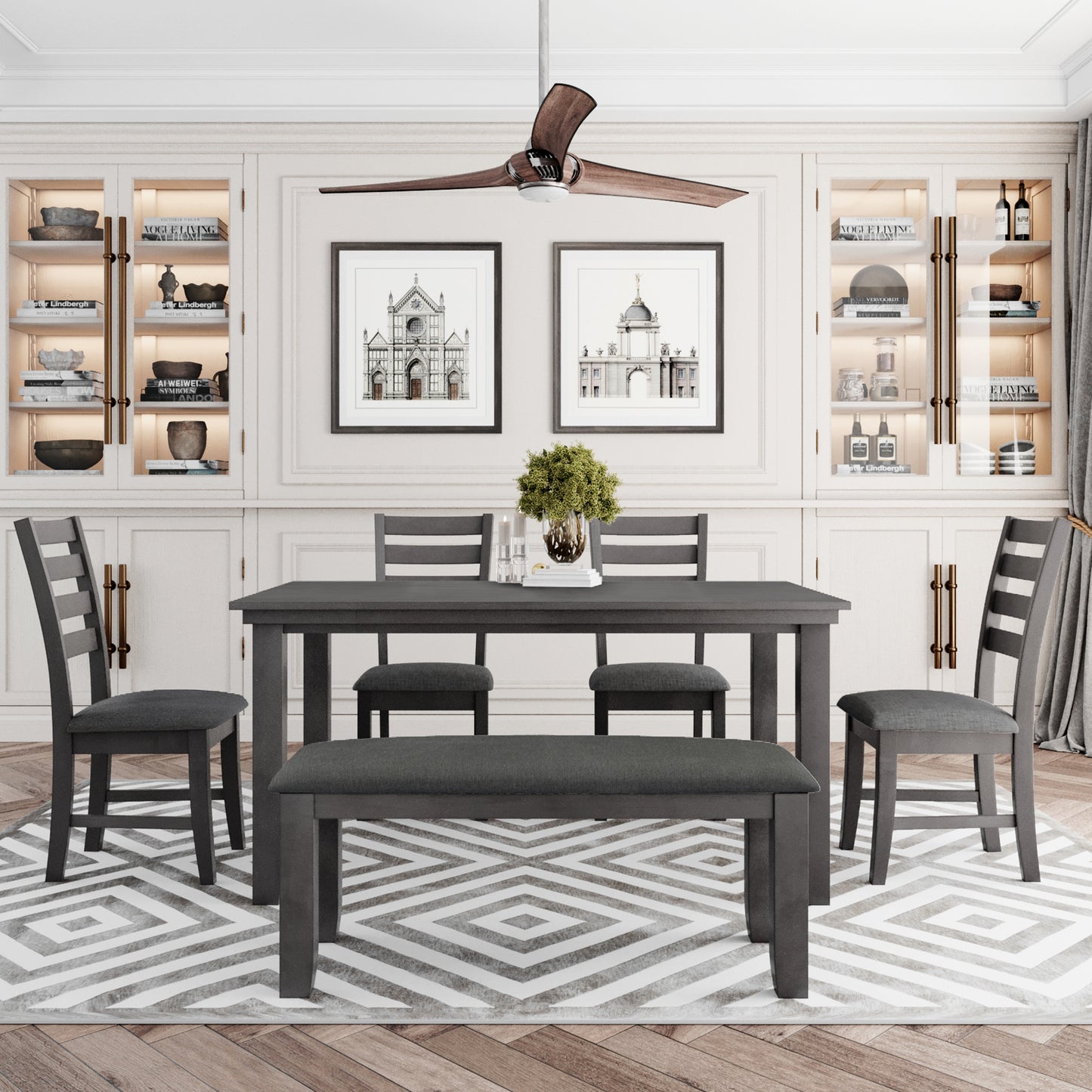 Rustic Charm 6-Piece Dining Set with Bench