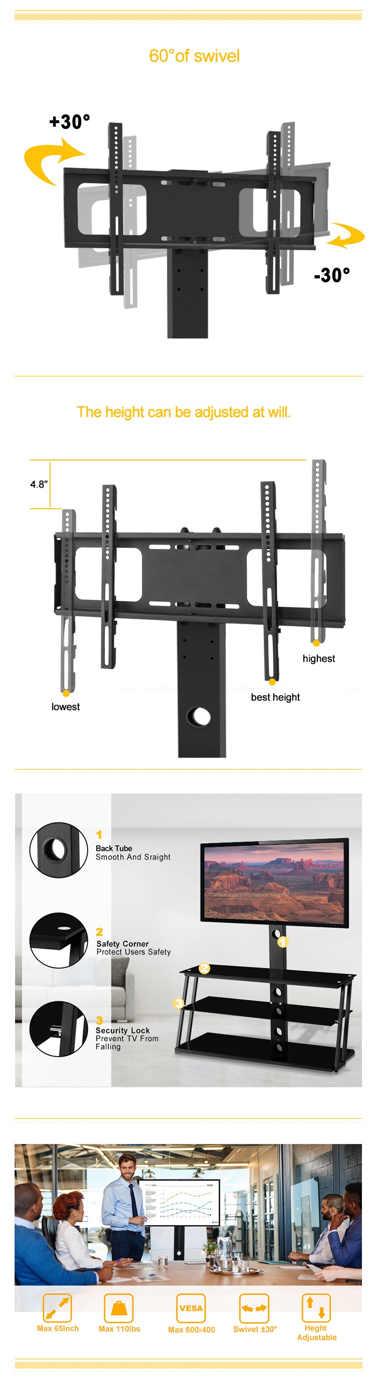 Black Tempered Glass TV Stand