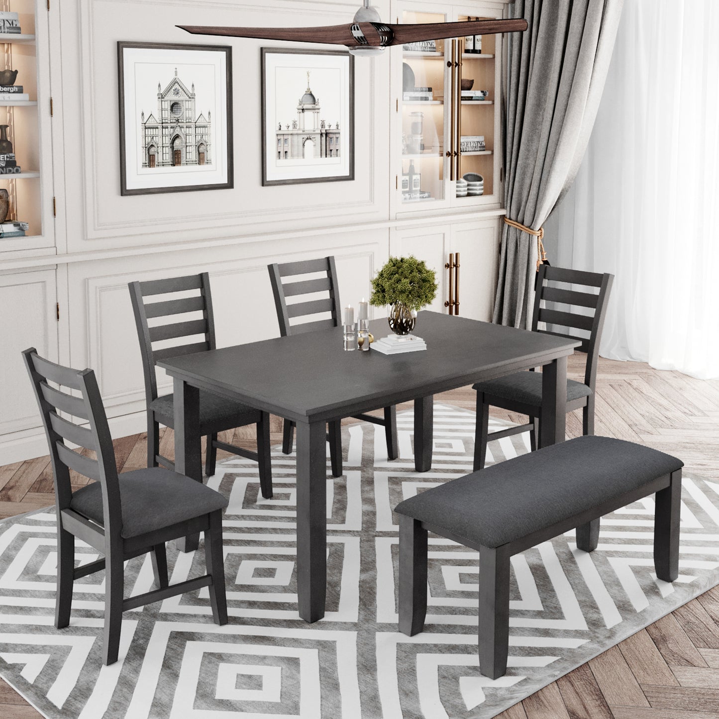 Rustic Charm 6-Piece Dining Set with Bench