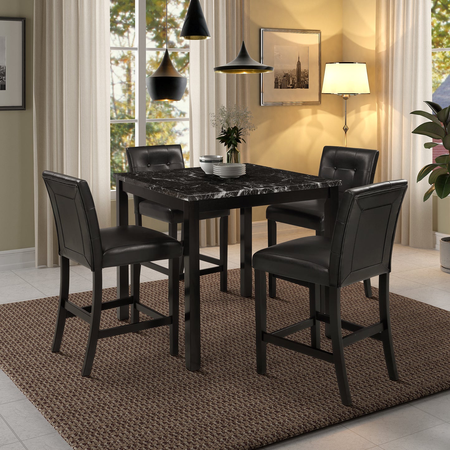 Elegant 5-Piece Marble Top Dining Set