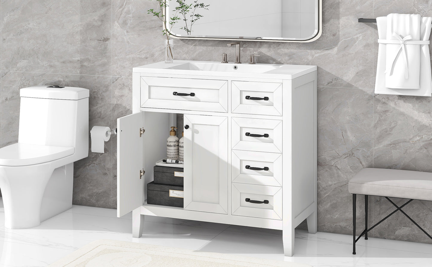 White Bathroom Vanity with Sink Combo