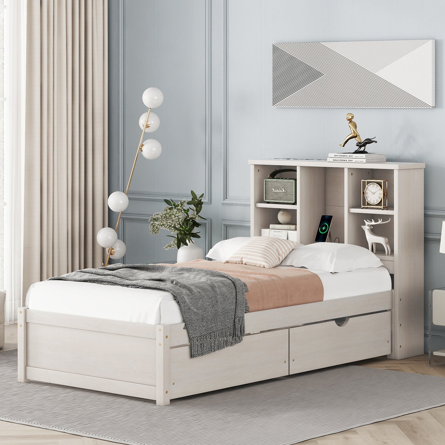 Smart Bedroom USB Port Modern Twin Size Bed