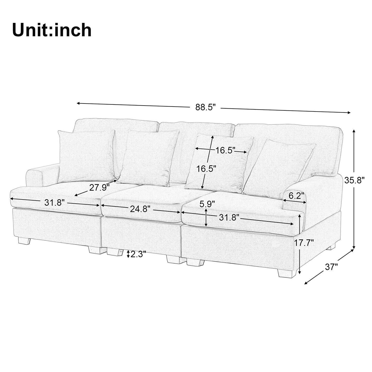 3 Seat Sofa with Removable Back