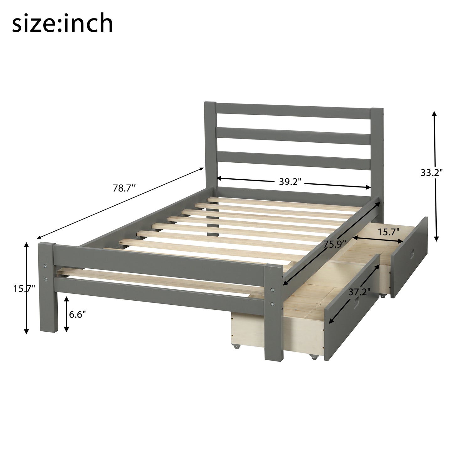 Wood Platform Twin Bed With Two Drawers
