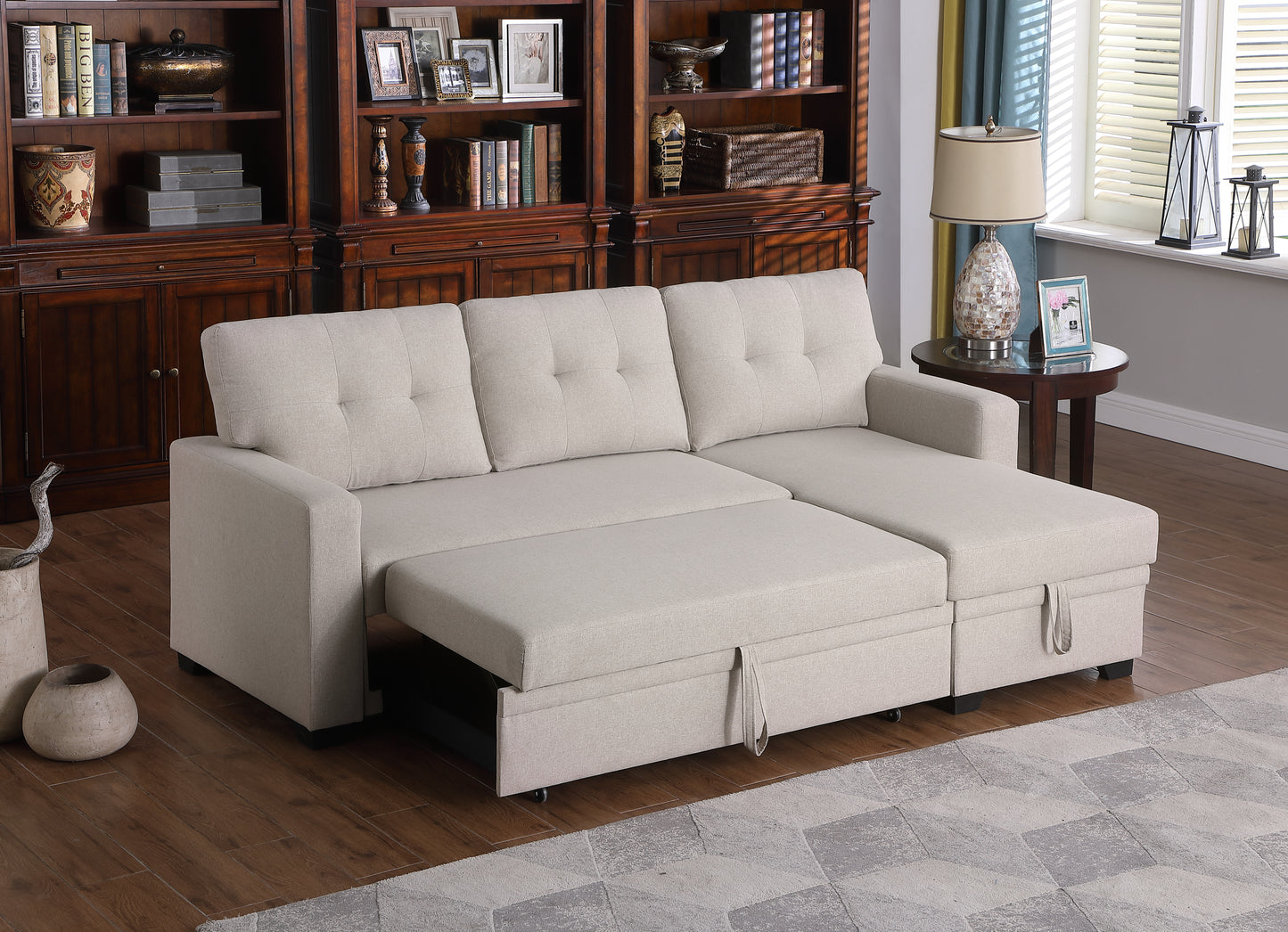 Upholstered Pull Out Sectional Sofa