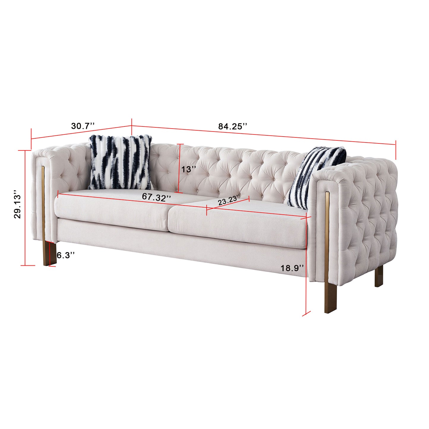 Beige Linen Square Arm Sofa