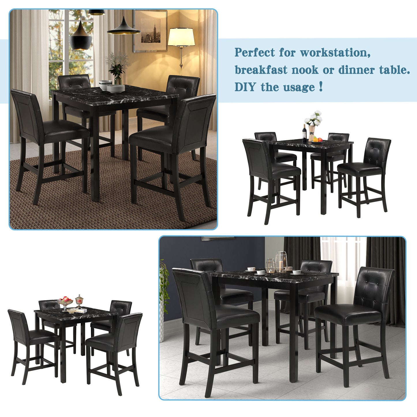 Elegant 5-Piece Marble Top Dining Set