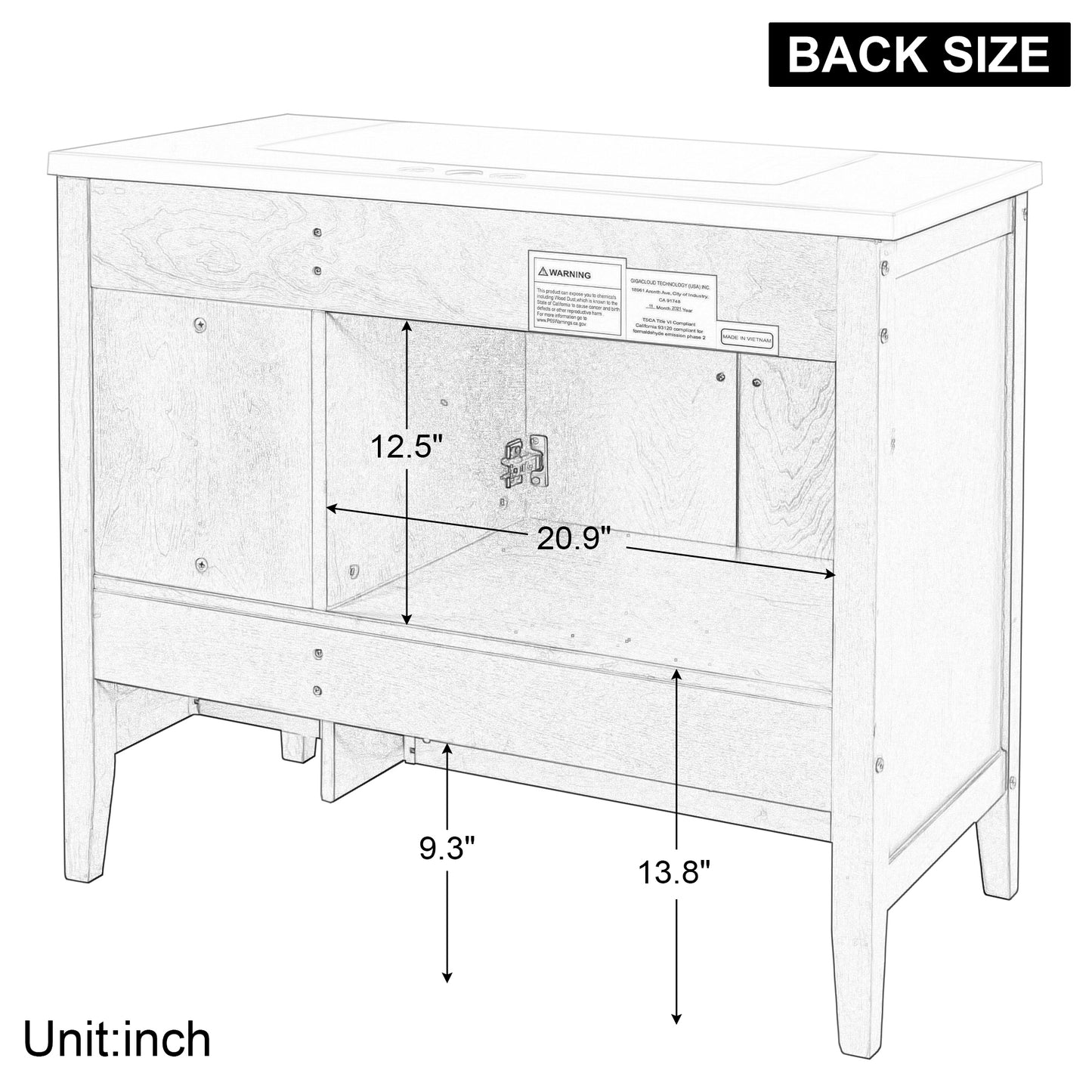 36" Bathroom Vanity With Ceramic Basin