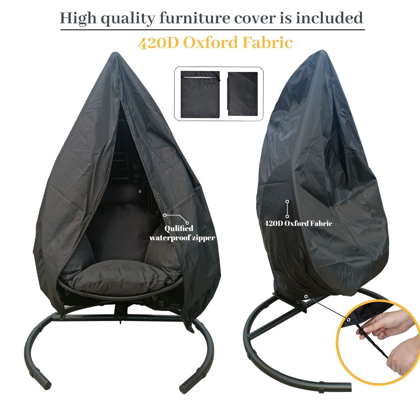 Eclipse Swing Egg Chair with Antracite Cushion - View 12 - MuMu