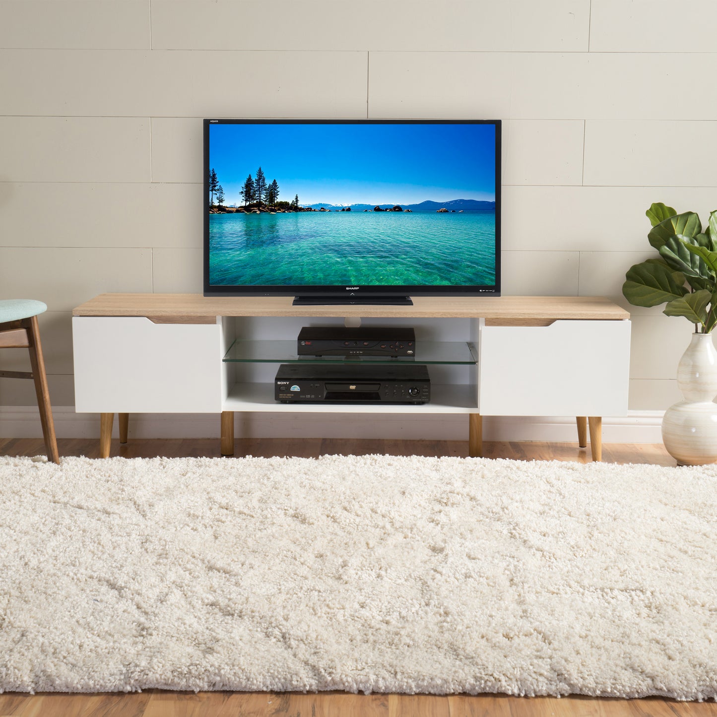 TV Stand with Glass Accents and Ample Storage