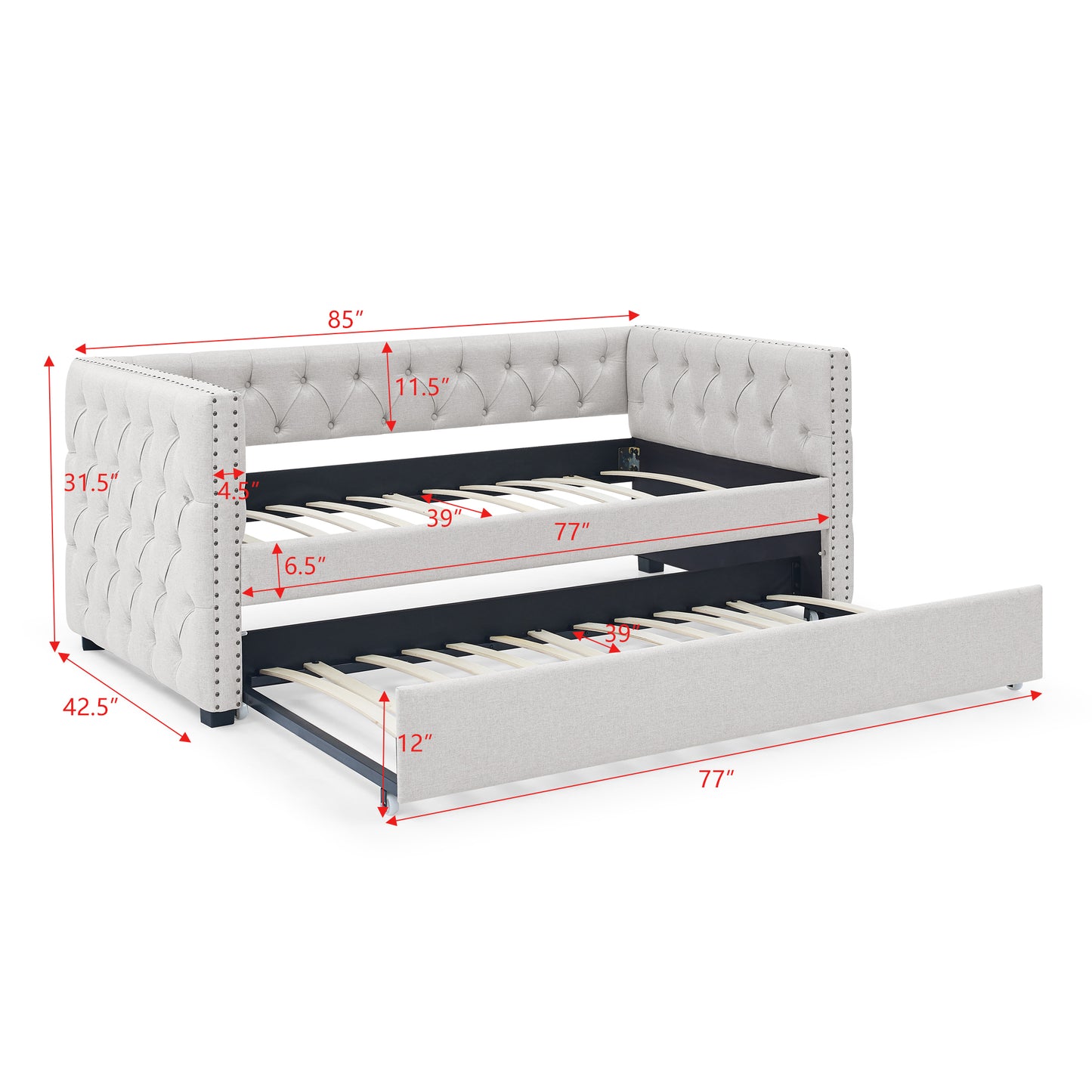 Trundle Upholstered Tufted Sofa Bed