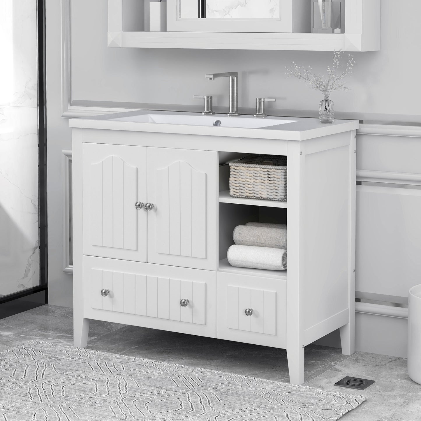 36" Bathroom Vanity With Ceramic Basin