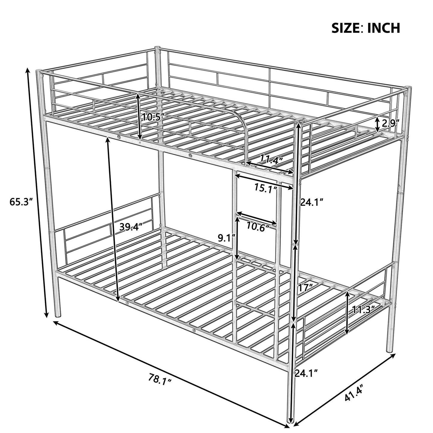 Twin Metal Bunk Bed -Black