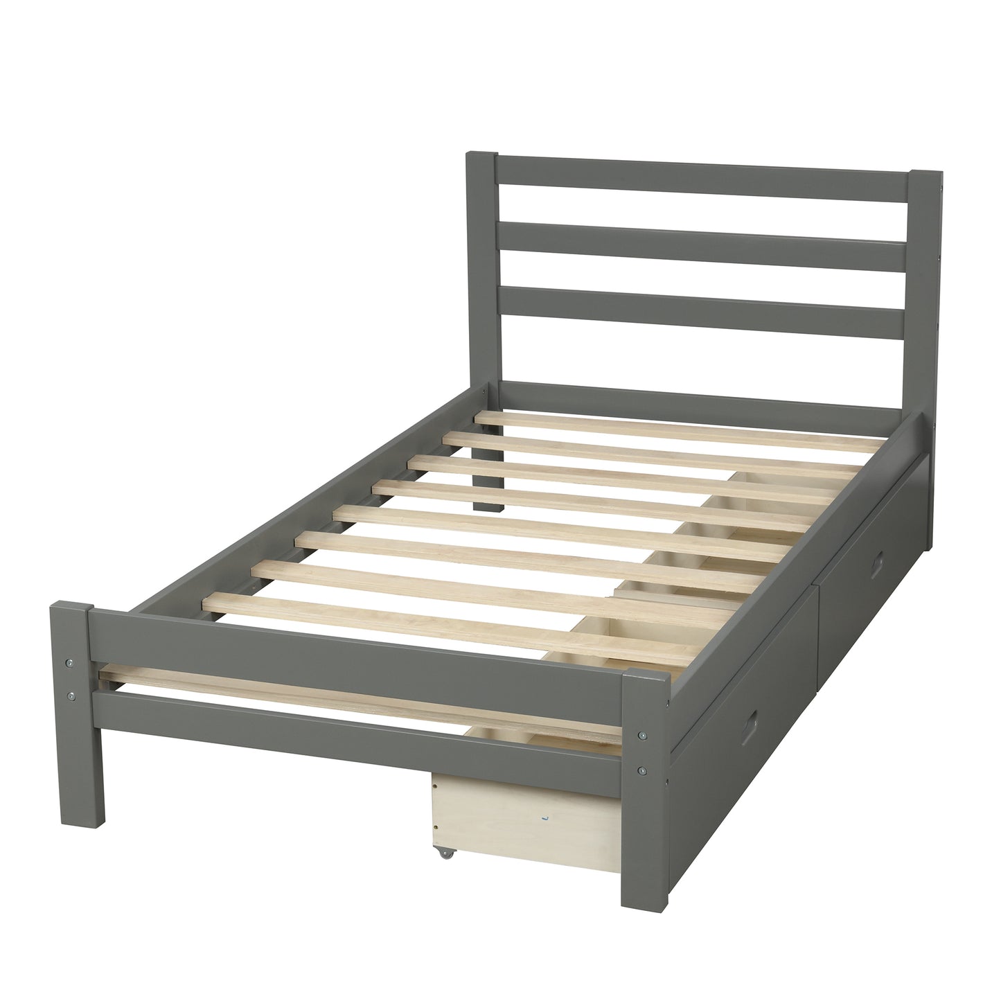 Wood Platform Twin Bed With Two Drawers