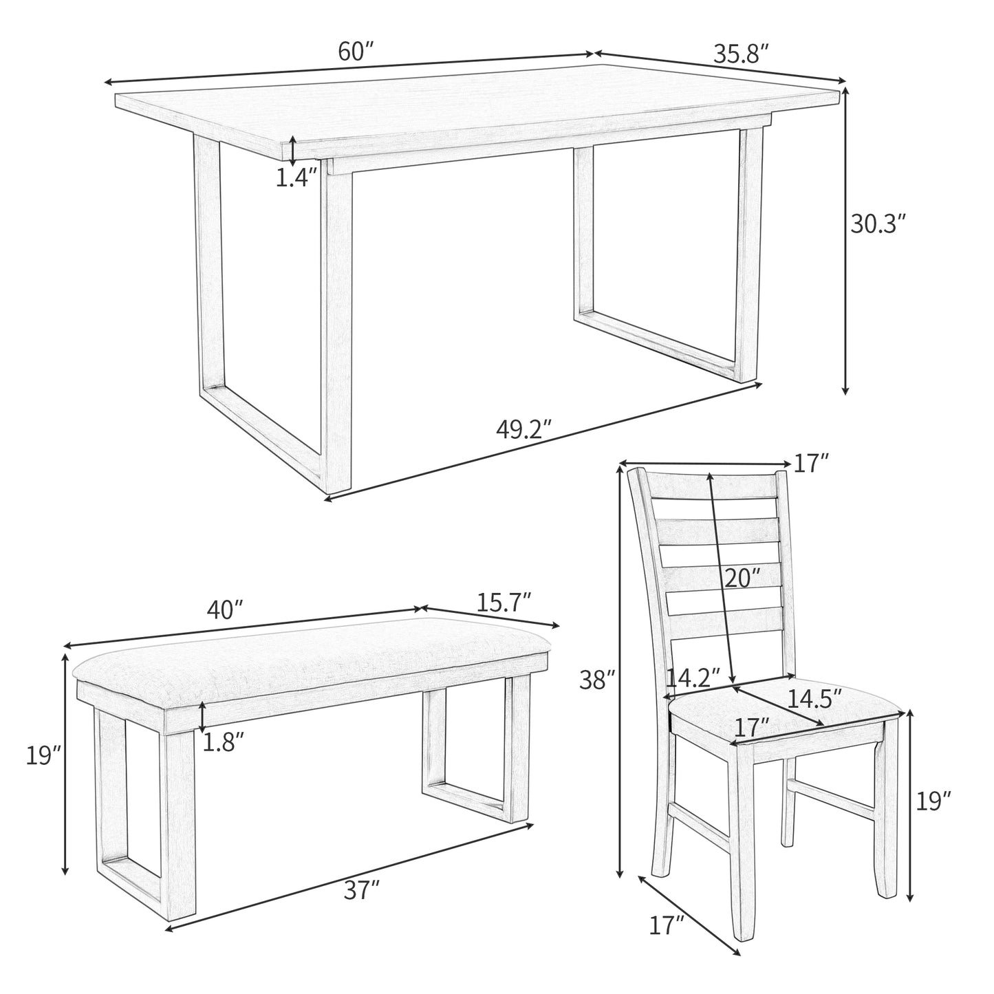 Modern Gray Solid Wood 6-Piece Dining Set