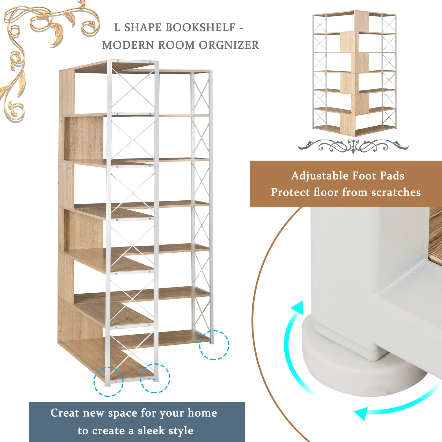 7-Tier L-Shaped Corner Bookcase